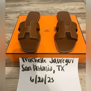 Hermes Oran Sandal in Gold Size 36